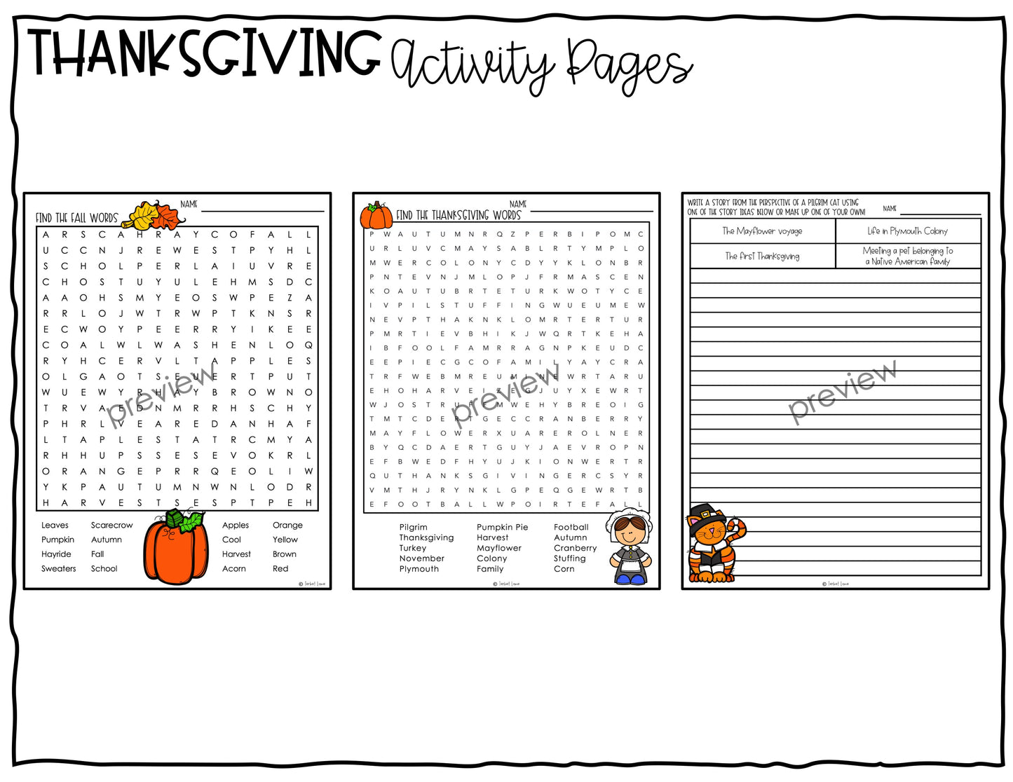 November Word Search Thanksgiving Maze Fall Word Scramble I am Thankful Writing 2nd Grade 3rd Grade 4th Grade