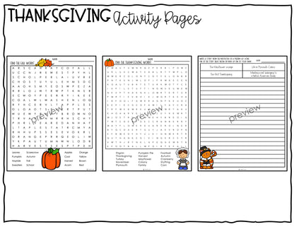 November Word Search Thanksgiving Maze Fall Word Scramble I am Thankful Writing 2nd Grade 3rd Grade 4th Grade