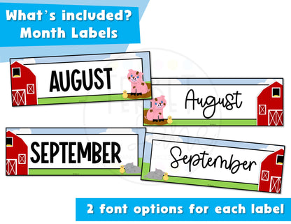 Farm Theme Classroom Decor Monthly Bulletin Board Calendar Set | Pocket Calendar