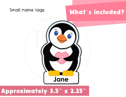 Editable Valentine Penguin Cubby Tags | Valentines Day Bulletin Board or Door Decoration