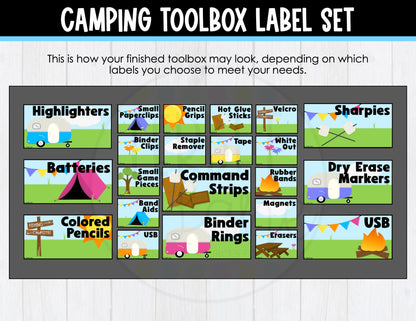 Editable Camping Themed Teacher Toolbox Labels