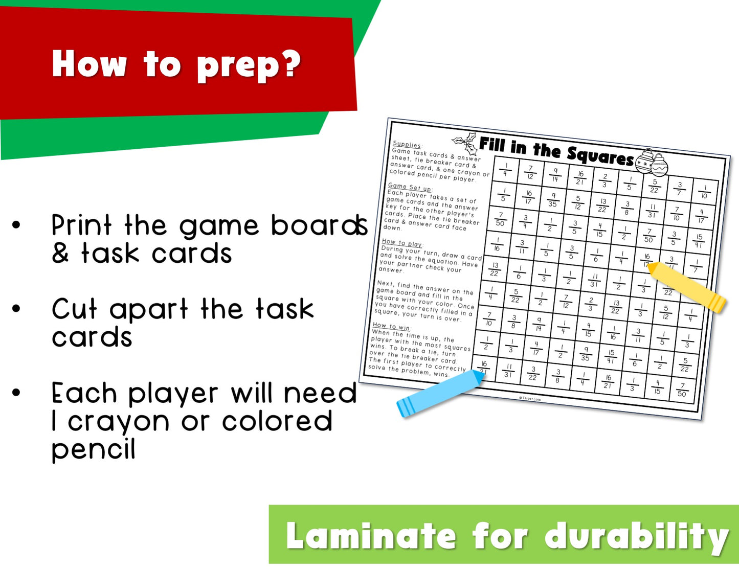 Adding and Subtracting Fractions Christmas - Fractions with Like Denominators