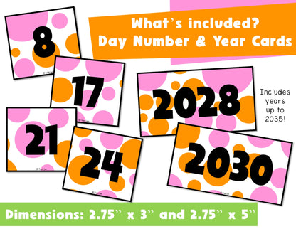 Orange and Pink Polka Dot Flip Calendar Classroom Printable