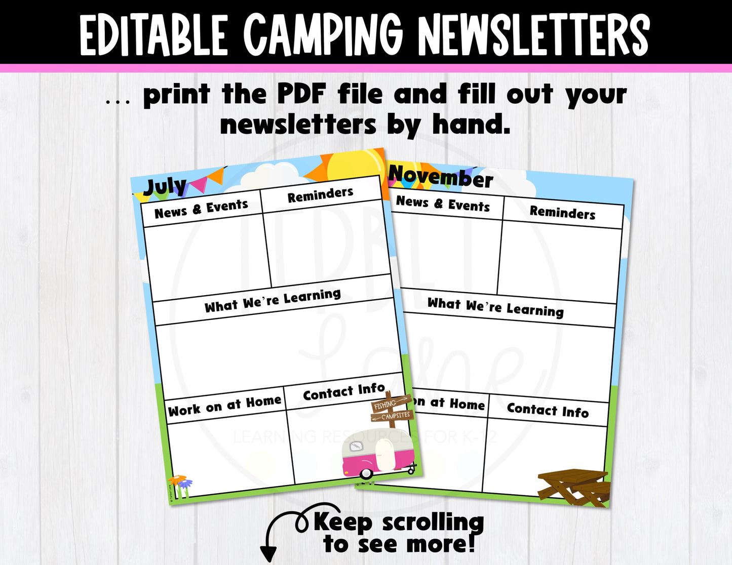 Camping Themed Monthly Weekly Newsletter Templates Editable