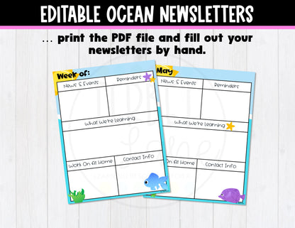 Ocean Themed Monthly Weekly Newsletter Templates Editable