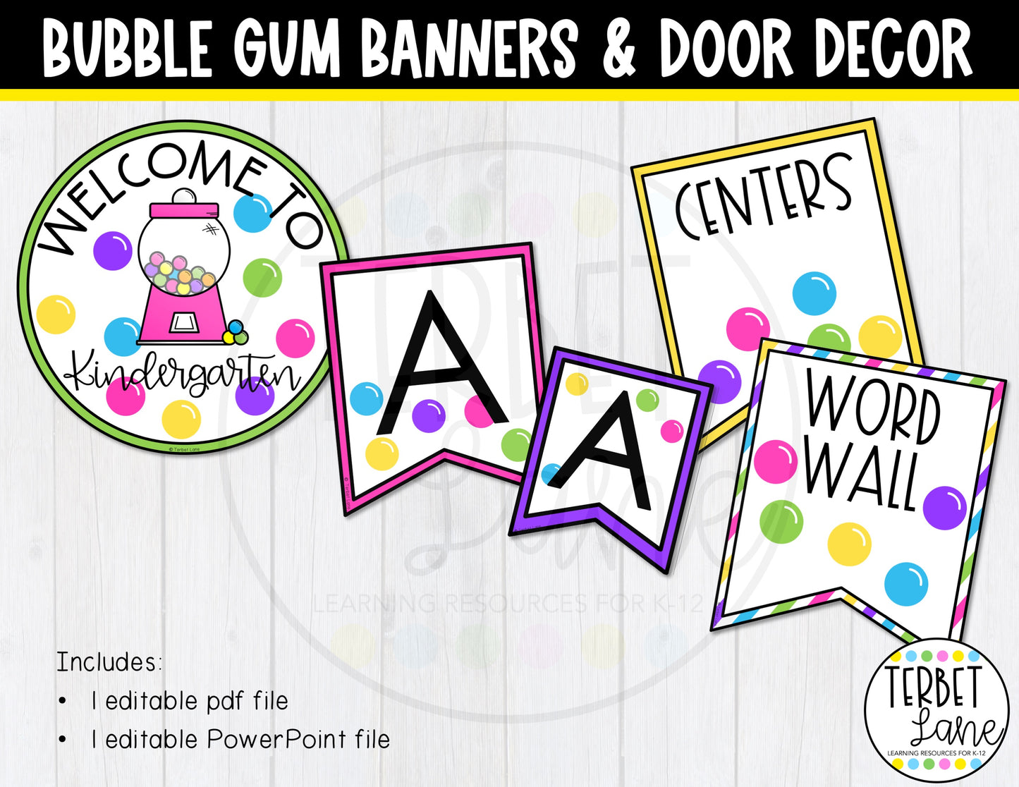 Bubble Gum Bulletin Board Letters | Editable Door Decor