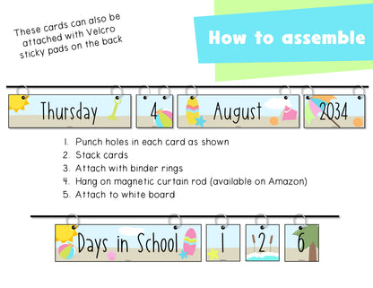 Beach Themed Classroom Decor Printable Daily Flip Calendar Magnetic Curtain Rod