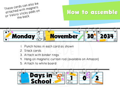 School Theme Daily Flip Calendar Classroom Printable Days in School Counter