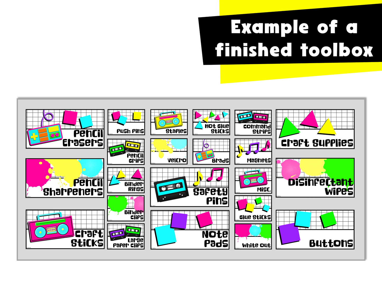 Retro 1980s Teacher Toolbox Labels