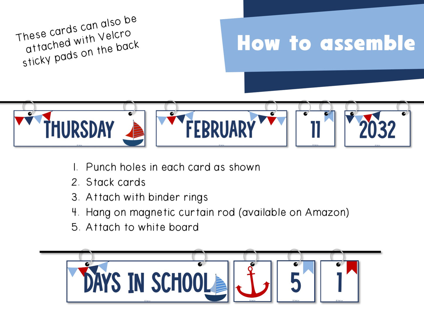 Nautical Theme Flip Calendar Classroom Printable | Days in School