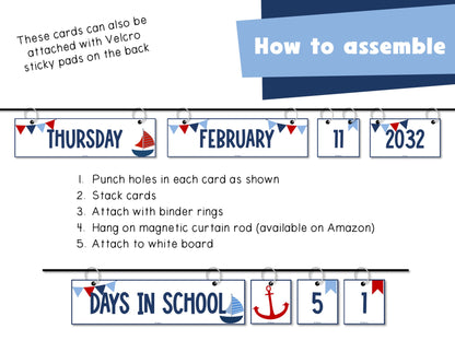 Nautical Theme Flip Calendar Classroom Printable | Days in School