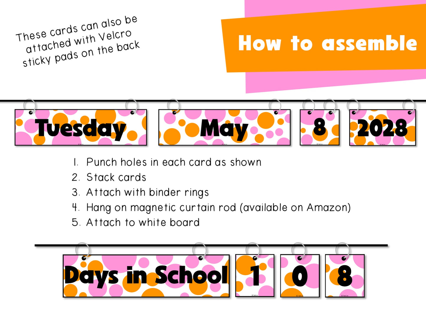 Orange and Pink Polka Dot Flip Calendar Classroom Printable