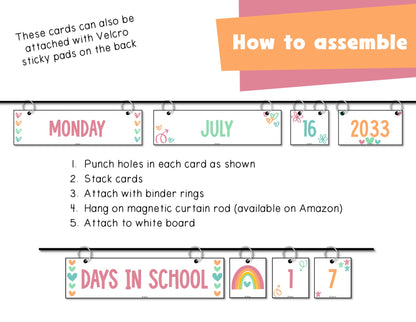 Boho Rainbow Daily Flip Calendar Classroom Printable