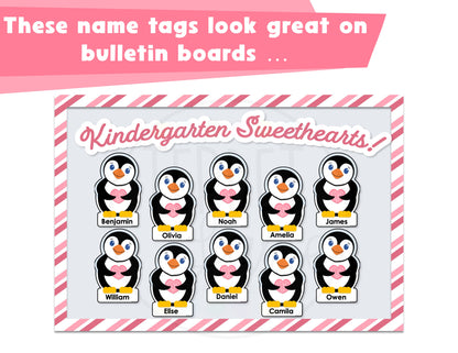 Editable Valentine Penguin Cubby Tags | Valentines Day Bulletin Board or Door Decoration