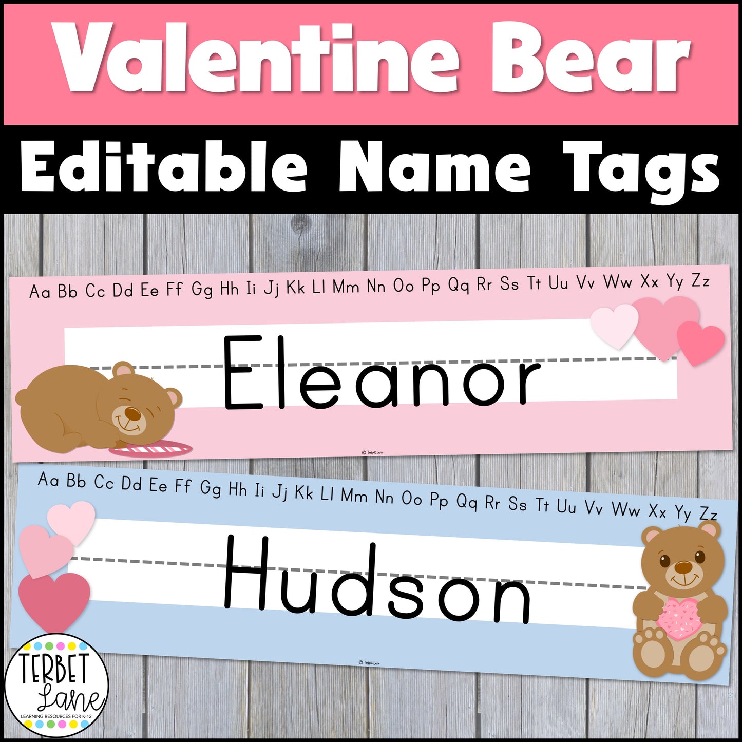 Valentine Bear Editable Desk Name