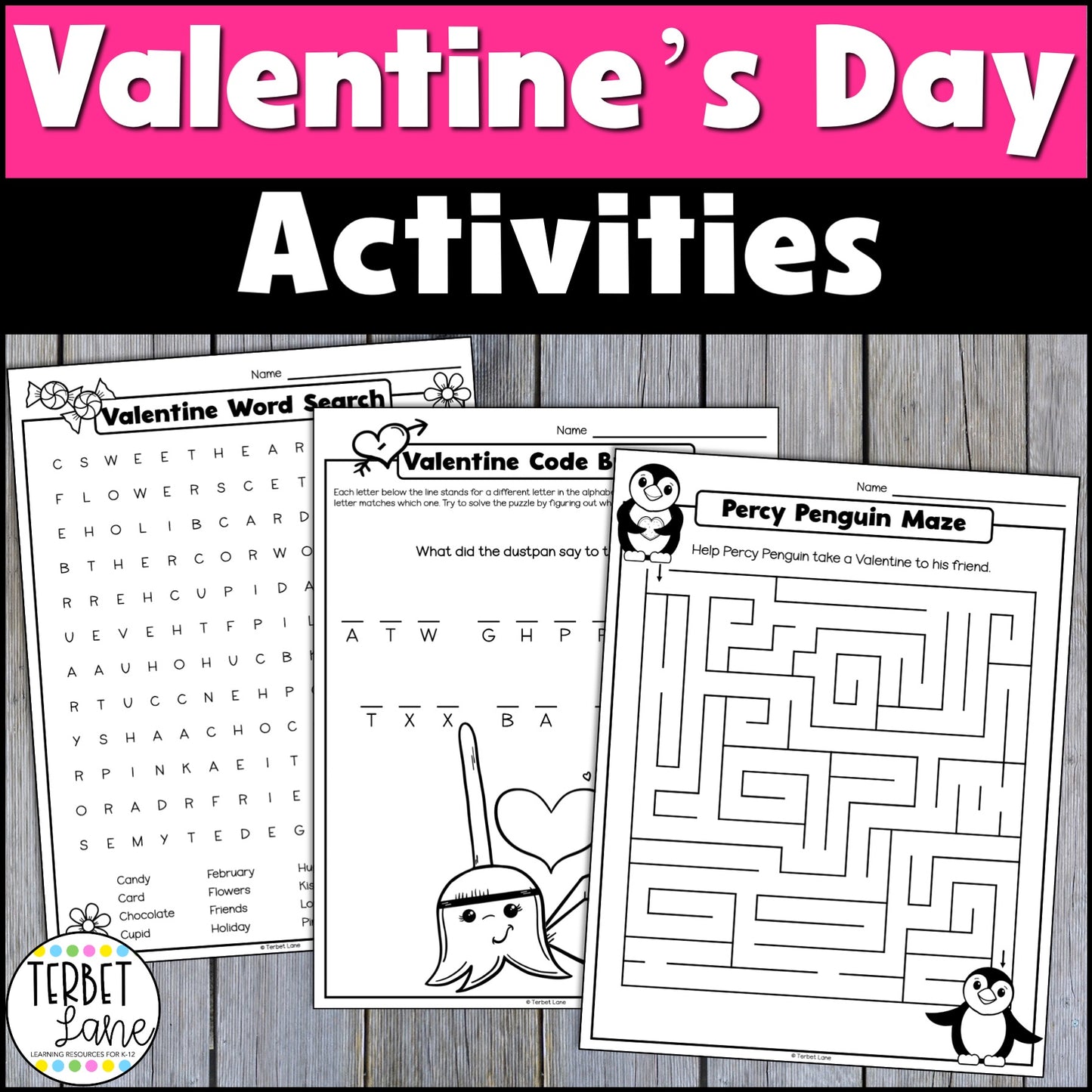 Valentines Crossword Puzzle | Valentine Maze | Valentines Crack the Code