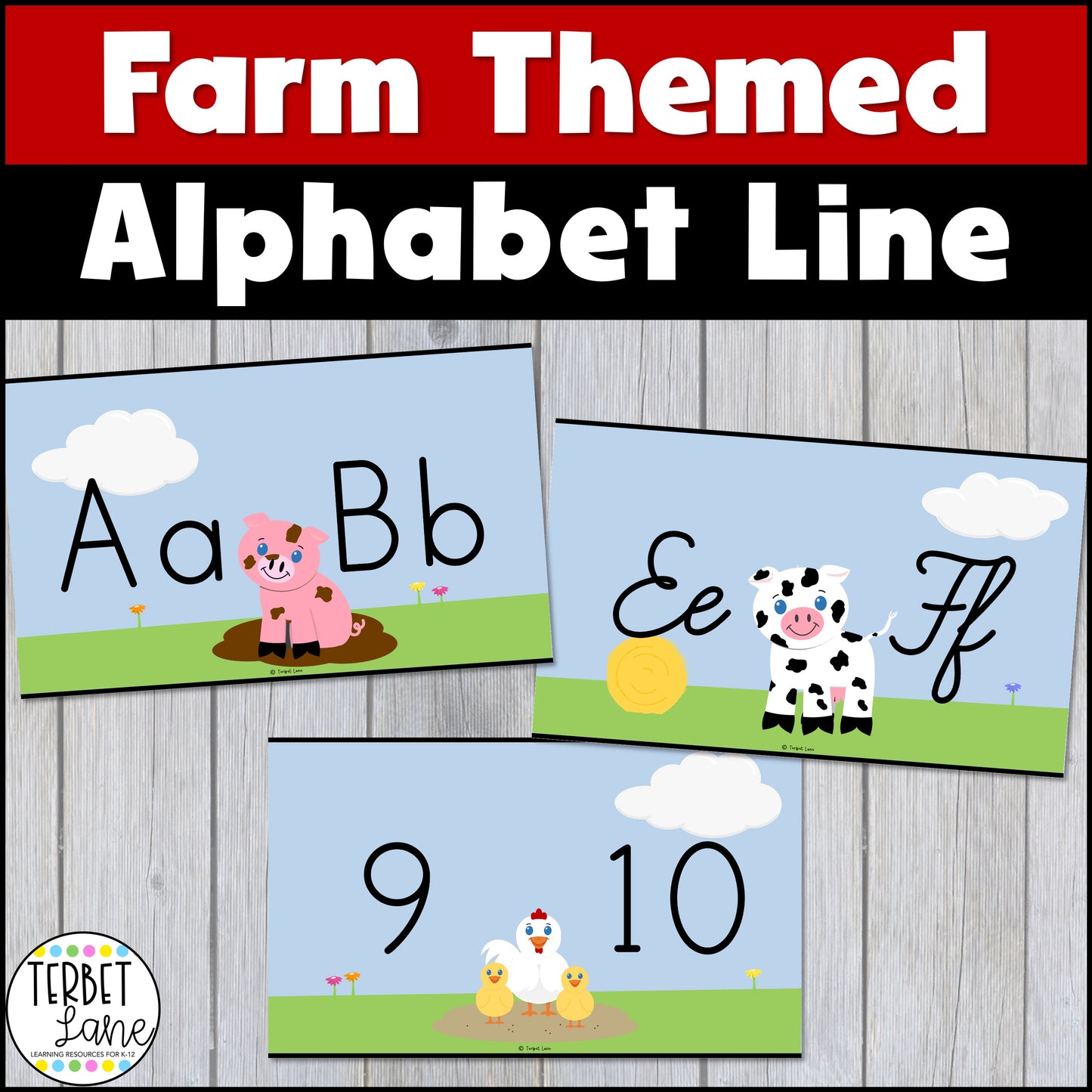 Farm Themed Alphabet Flashcards Uppercase and Lowercase Print & Cursive Posters