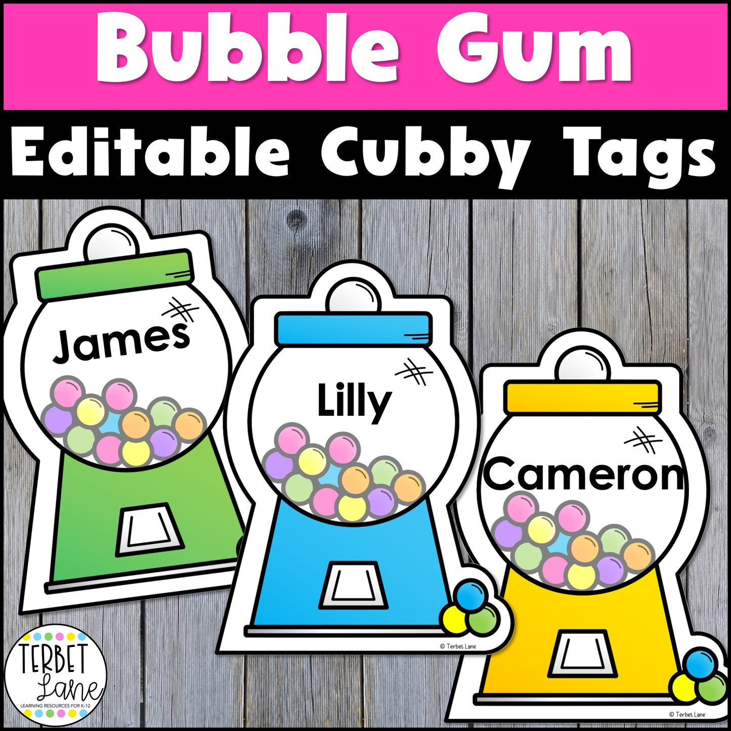 Editable Bubble Gum Cubby Tags | Locker Labels