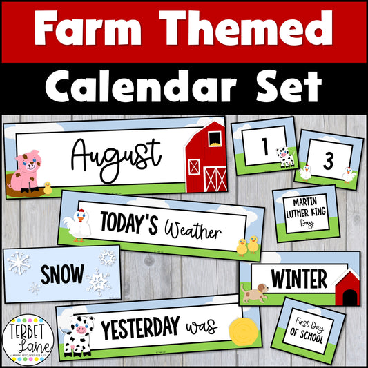 Farm Theme Classroom Decor Monthly Bulletin Board Calendar Set | Pocket Calendar