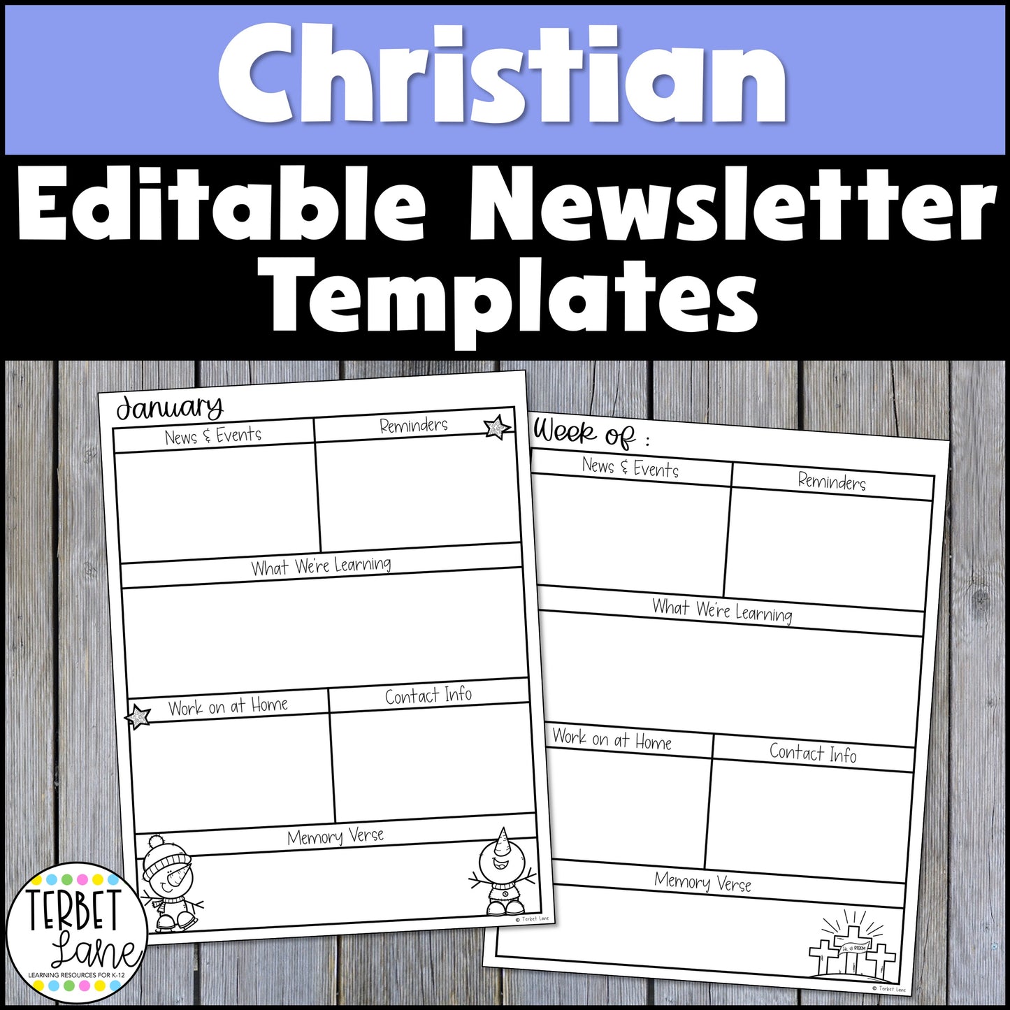 Christian Themed Monthly Weekly Newsletter Templates Editable