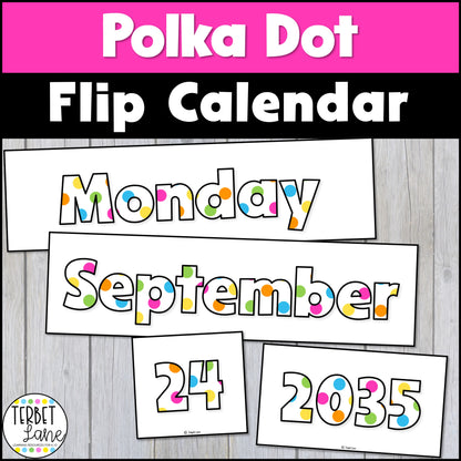 Polka Dot Daily Flip Calendar Classroom Printable Magnetic Curtain Rod