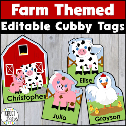 Editable Farm Themed Cubby Name Tags