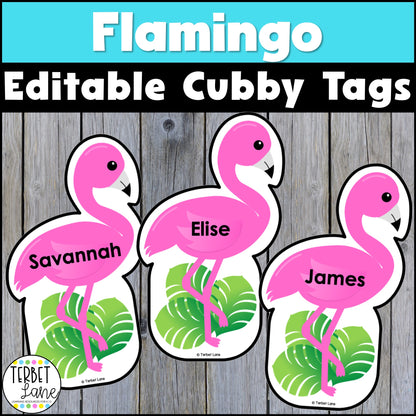 Editable Flamingo Themed Summer Cubby Tags | Locker Labels