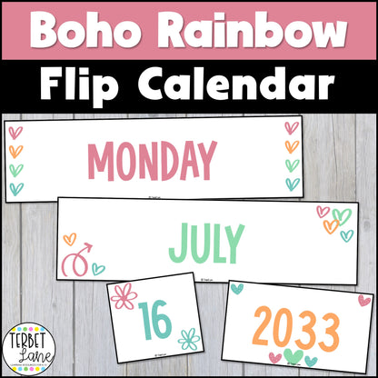 Boho Rainbow Daily Flip Calendar Classroom Printable