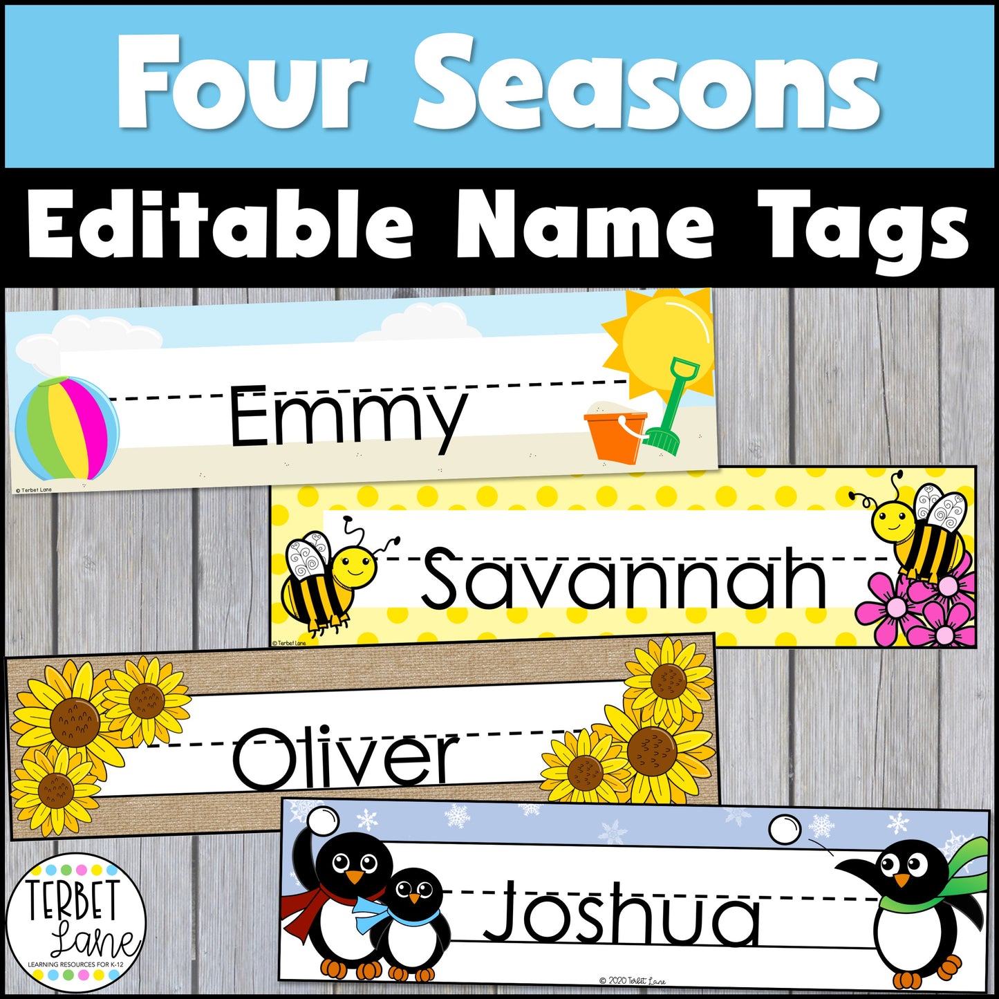 Four Seasons Editable Desk Name Tags