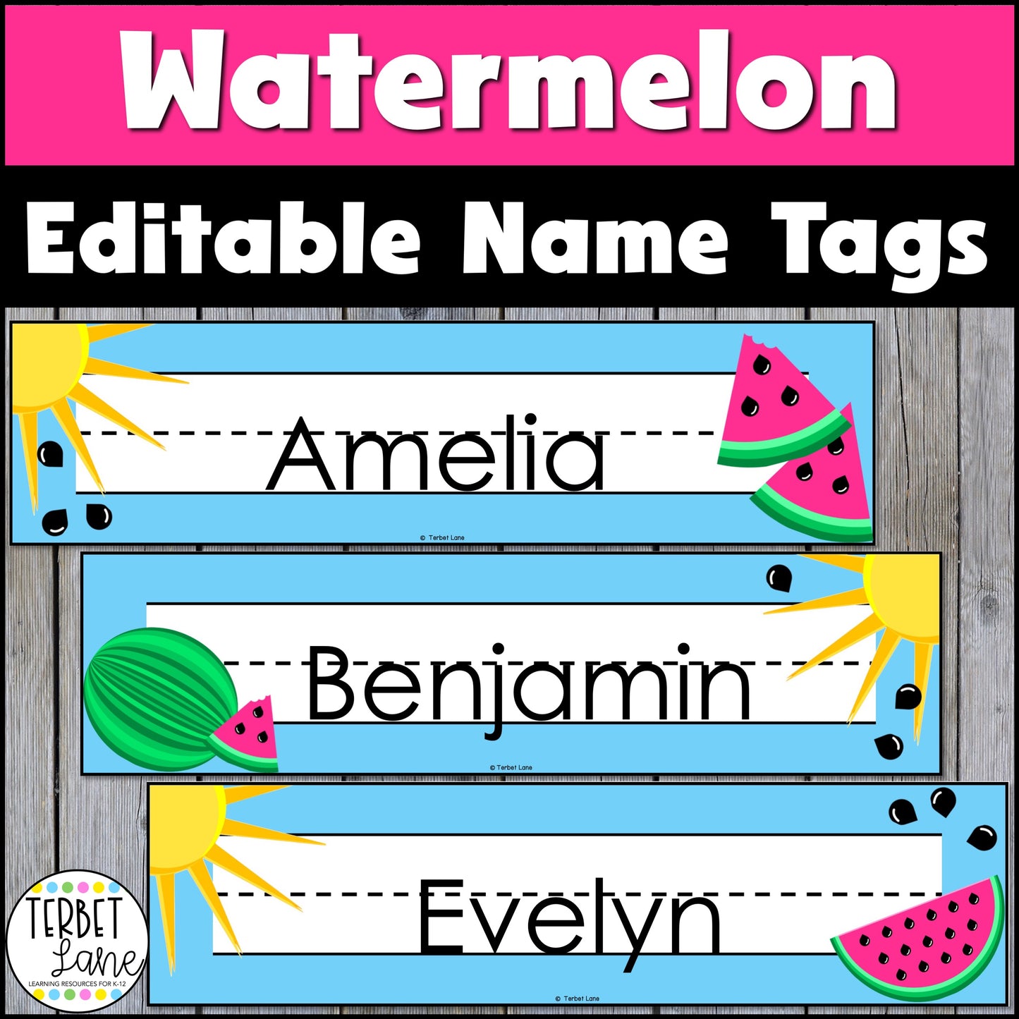Editable Watermelon Themed Student Desk Name Tags