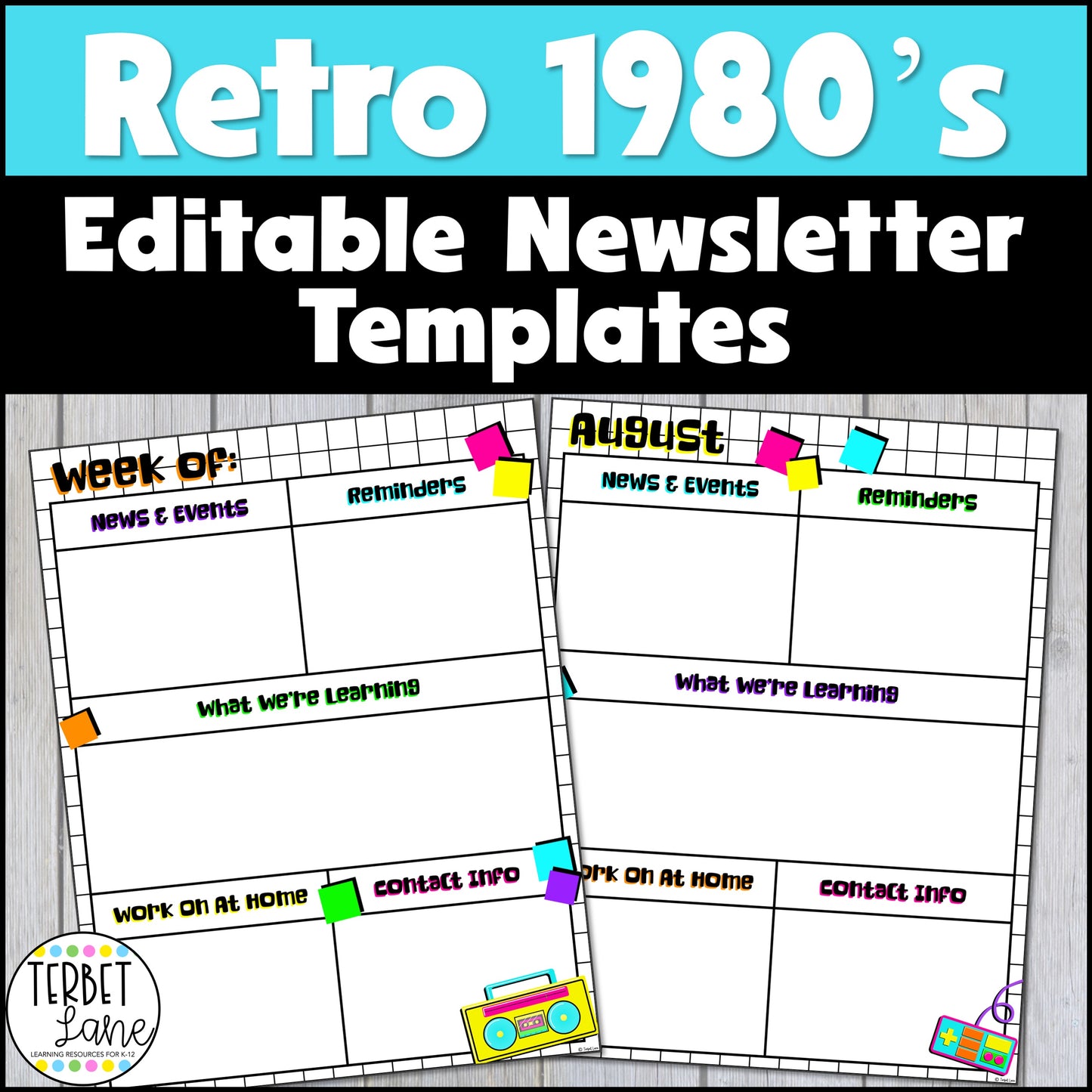 Retro 1980s Theme Editable Monthly Weekly Newsletter Template