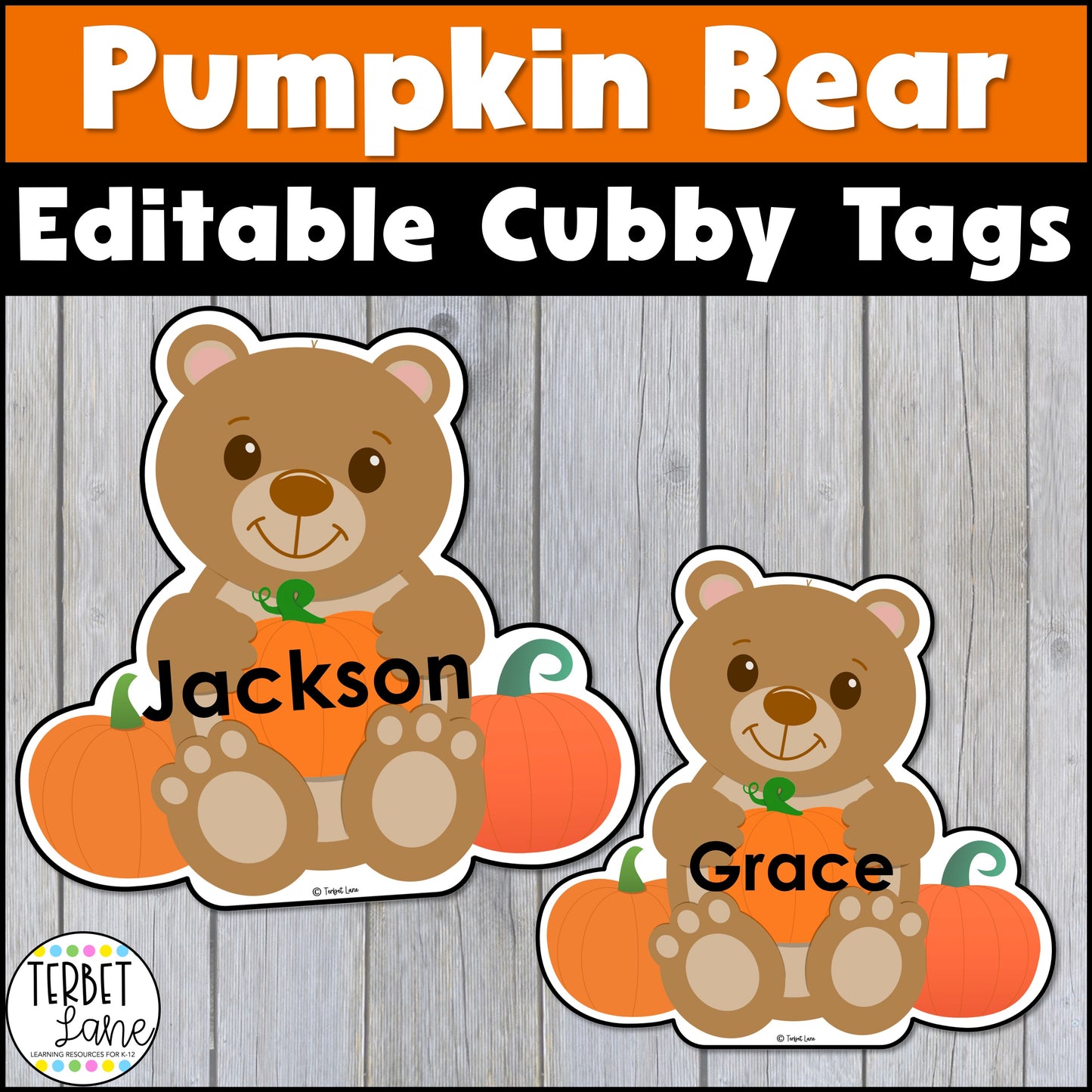 Editable Pumpkin Bear Cubby Tags | Fall Cubby Tags