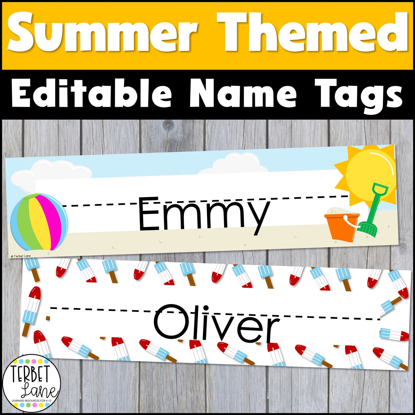 Summer Themed Editable Desk Name Tags