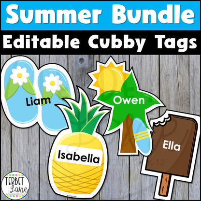 Editable Summer Cubby Name Tags Bundle