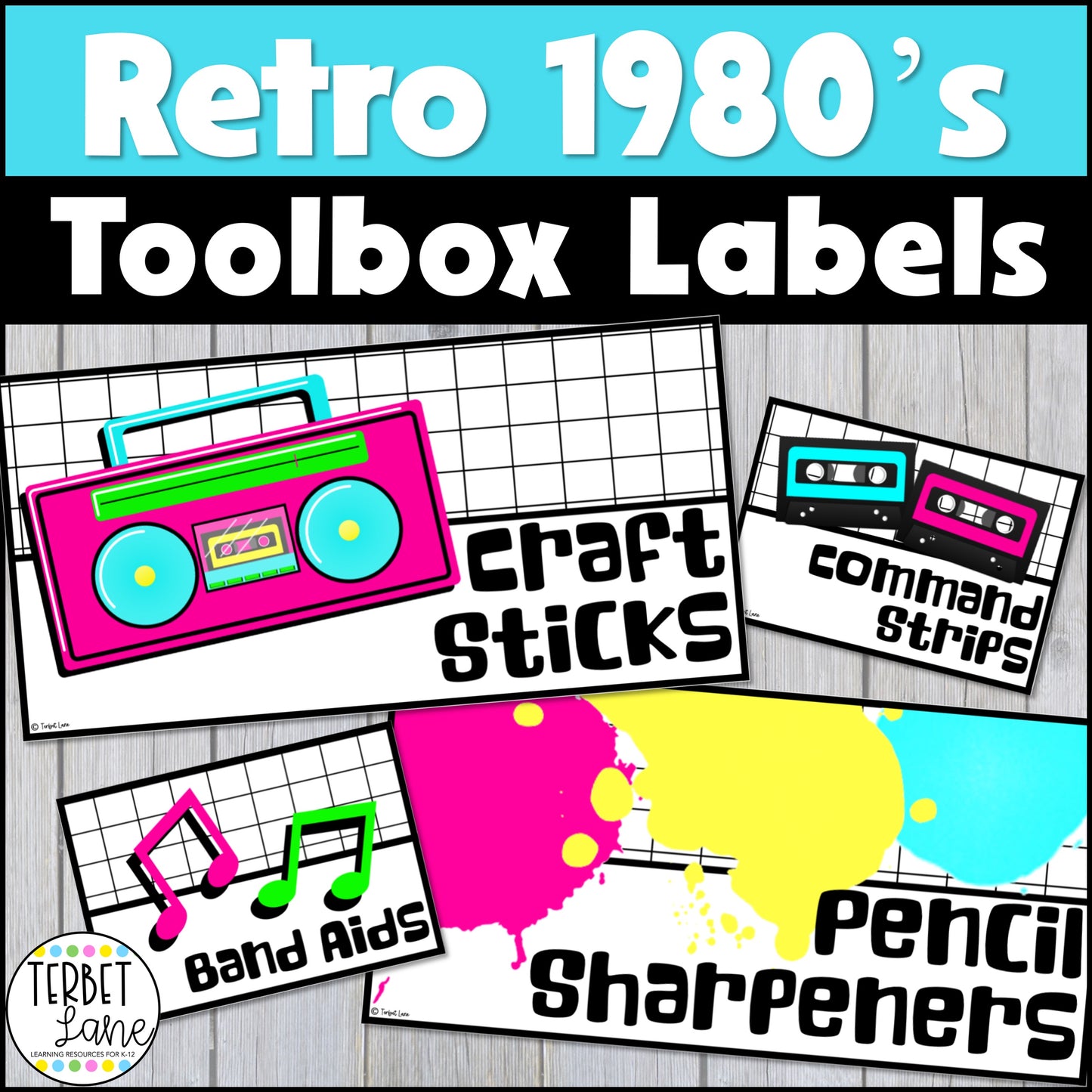 Retro 1980s Teacher Toolbox Labels