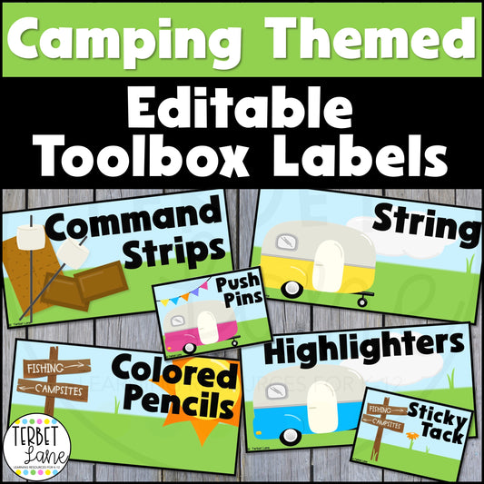Editable Camping Themed Teacher Toolbox Labels