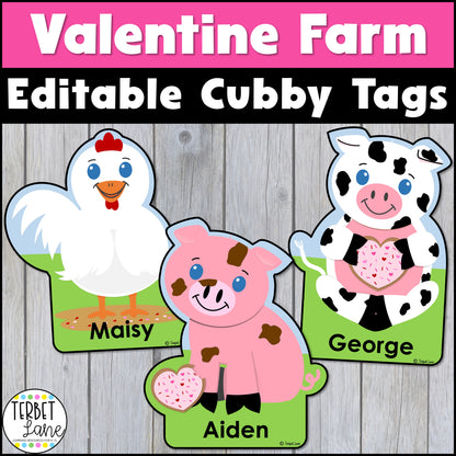 Editable Farm Themed St. Valentines Cubby Tags