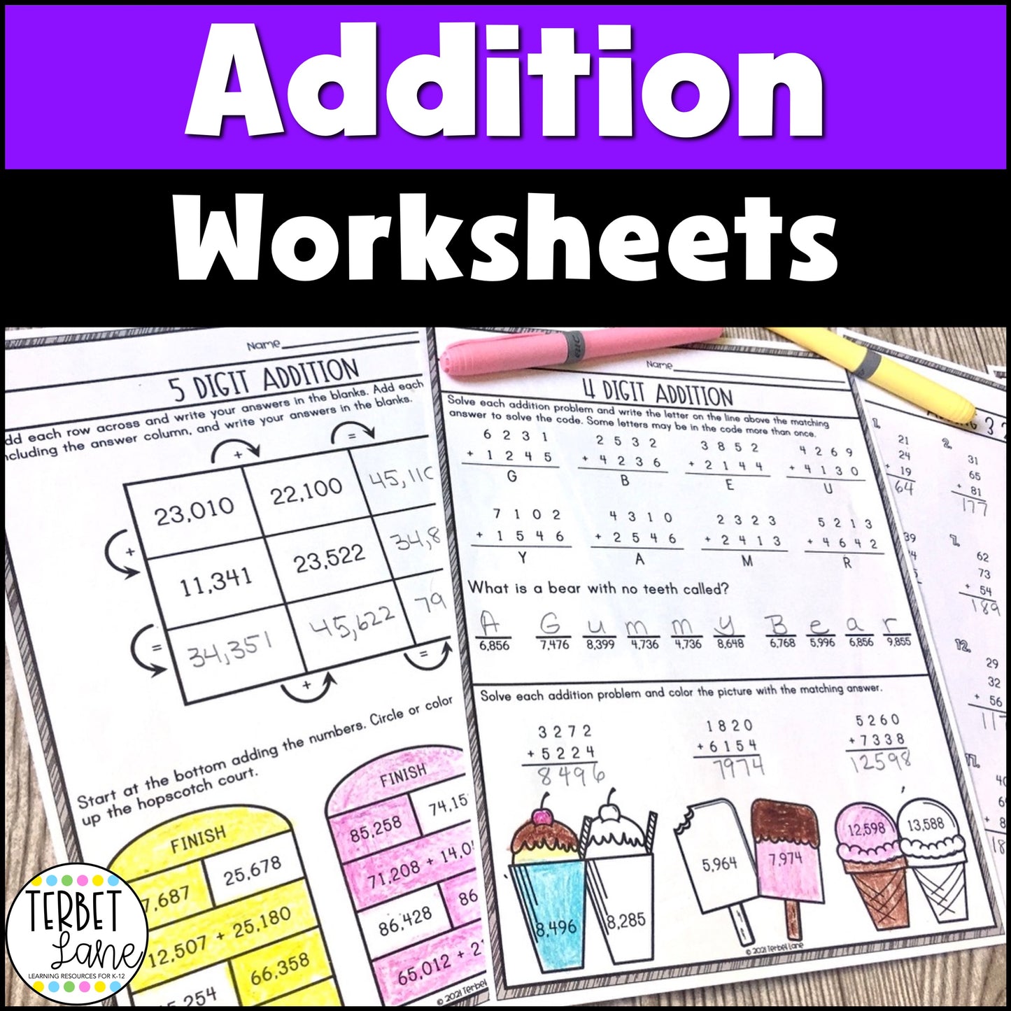 2 Digit and 3 Digit Addition With Regrouping Worksheets | Multi Digit Addition Math Activity Pages