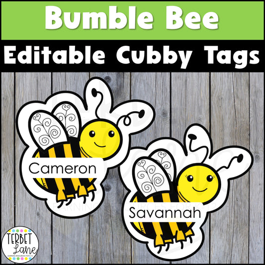 Editable Bumble Bee Spring Cubby Tags
