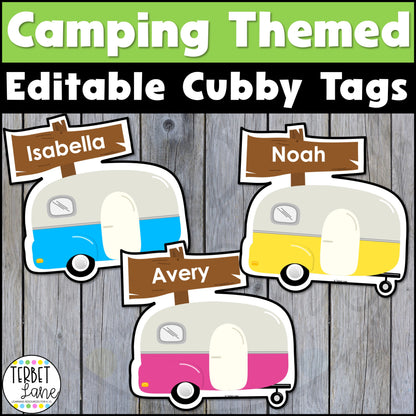Editable Camping Themed Cubby Tags