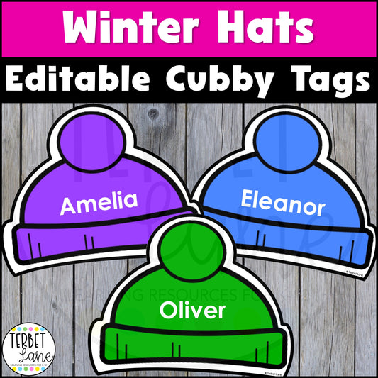 Editable Winter Hats Cubby Tags