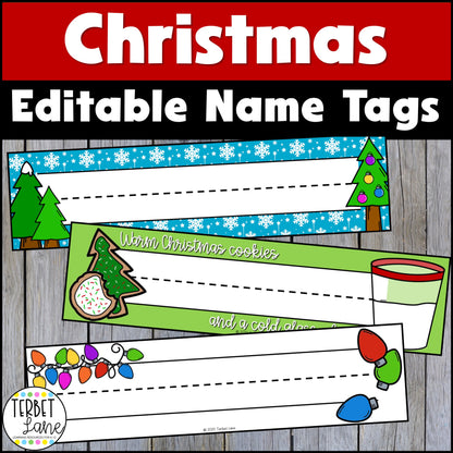Editable Christmas Themed Desk Name Tags