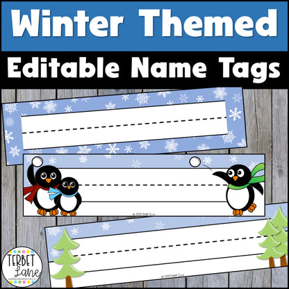 Winter Themed Editable Desk Name Tags