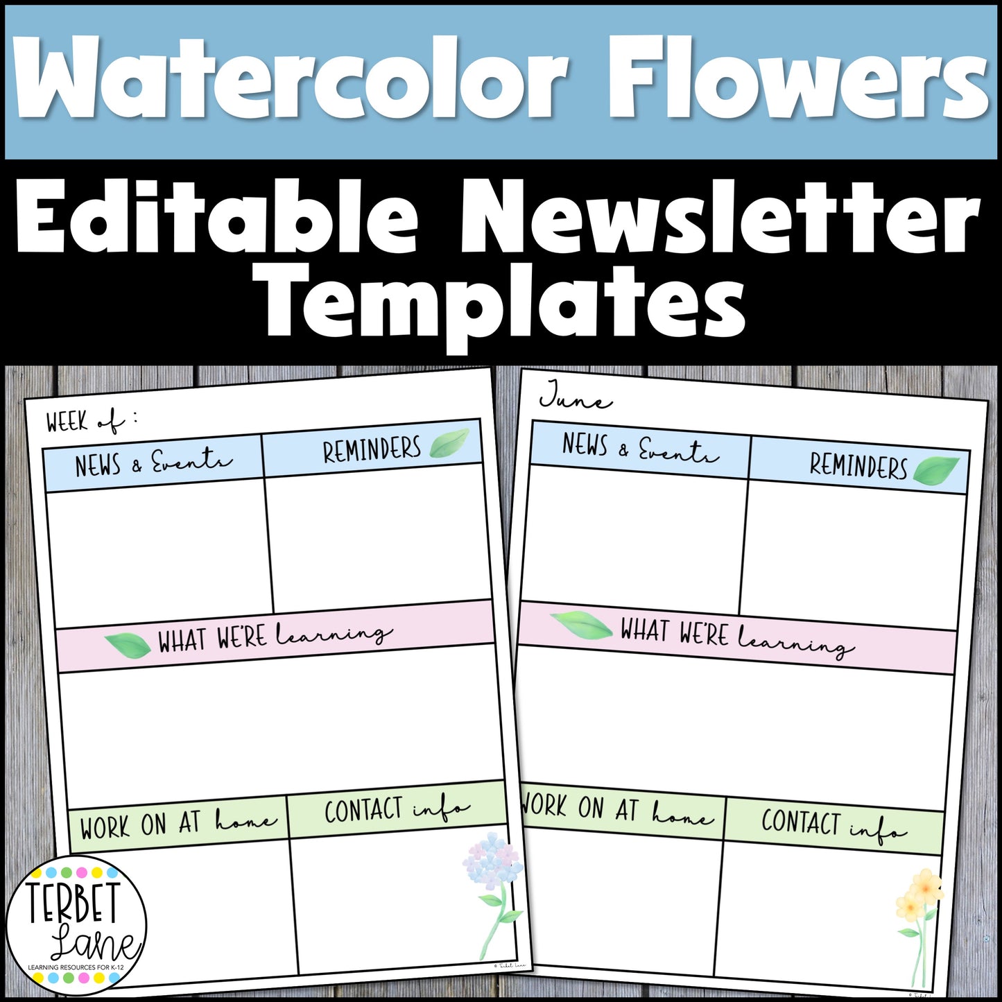 Editable Watercolor Flowers Monthly Weekly Newsletter Templates