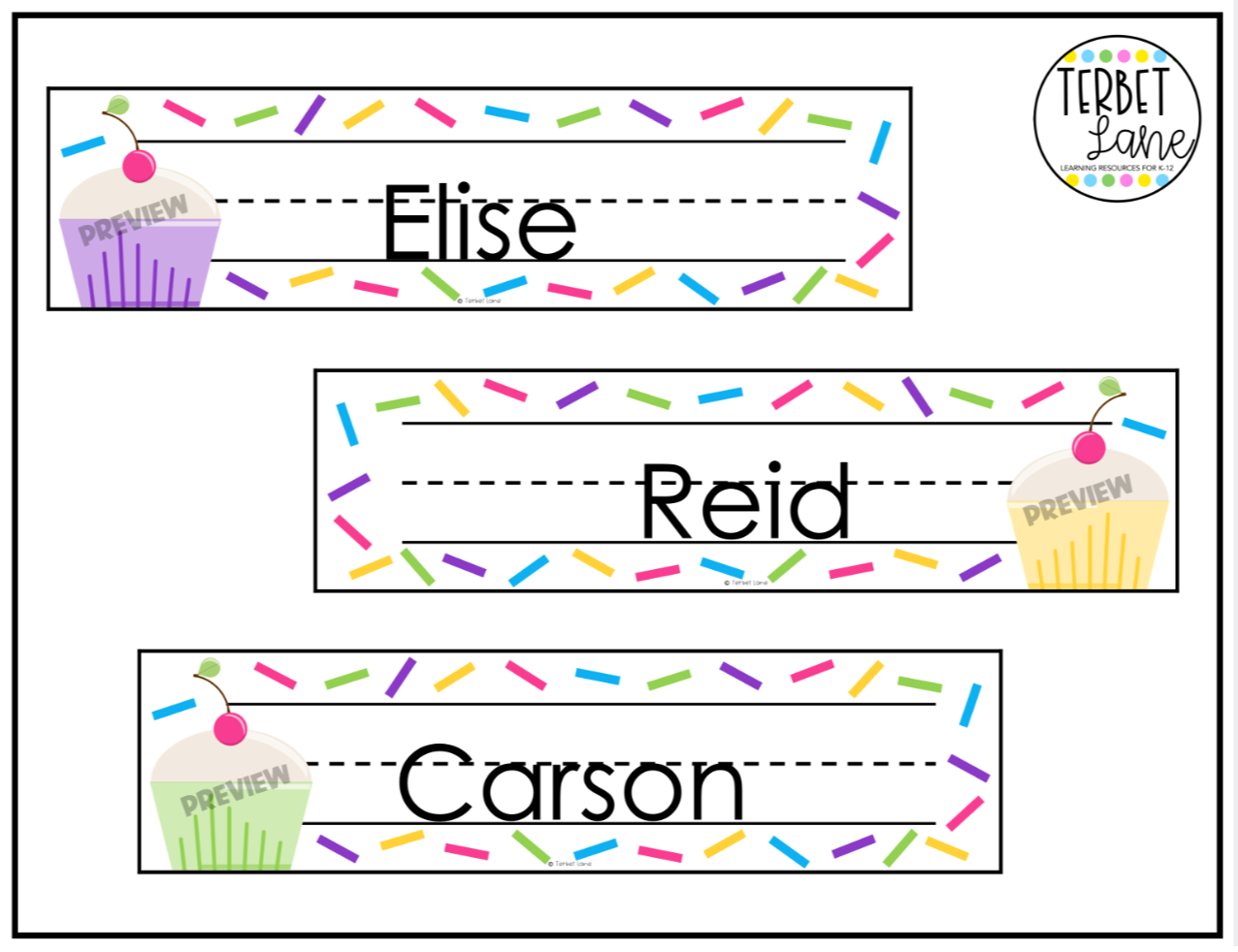 Cupcake Themed Editable Desk Name Tags