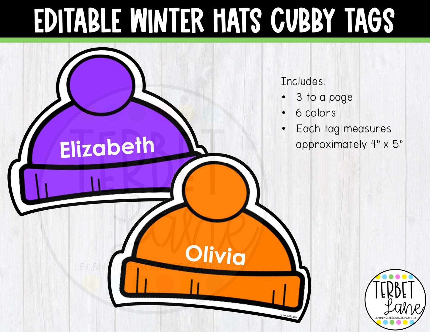 Editable Winter Hats Cubby Tags