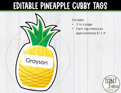 Editable Pineapple Cubby Tags