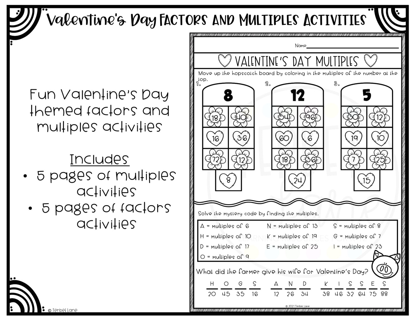 Valentine's Day Factors and Multiples Math Worksheets & Activities