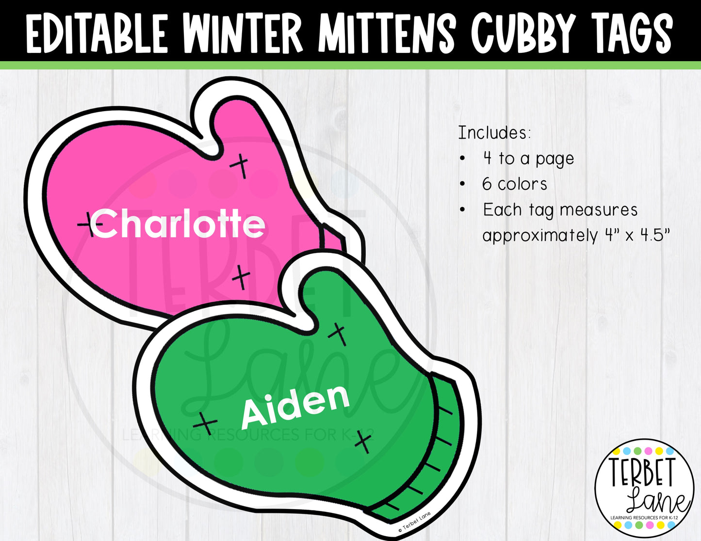 Editable Winter Mittens Cubby Tags
