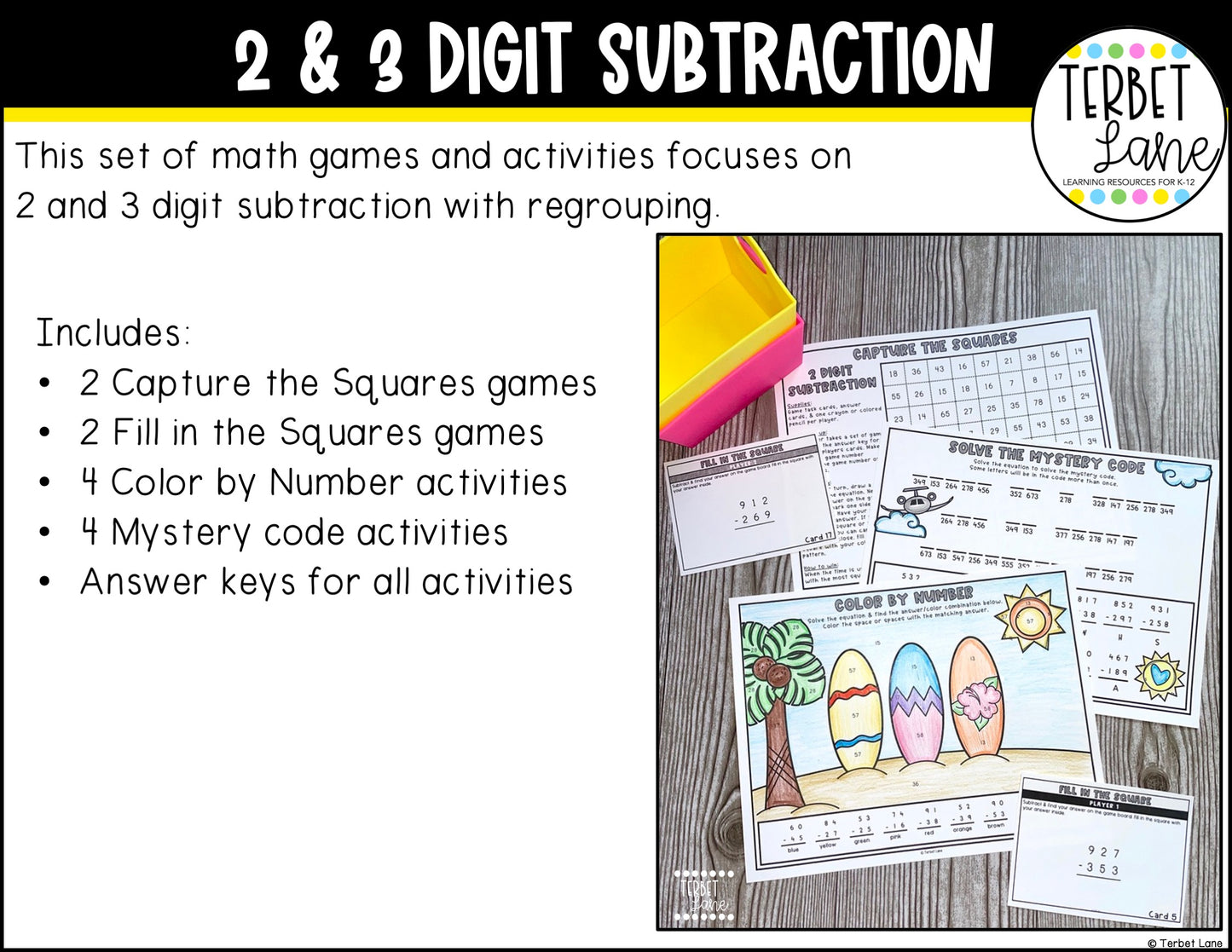 2 and 3 Digit Subtraction with Regrouping Games Math Activities